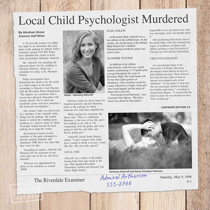 Read the newspaper article about Harmony Ashcroft's unsolved murder.